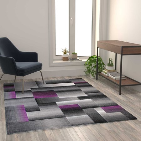 Flash Furniture Purple 5' x 7' Modern Color Blocked Area Rug ACD-RGTRZ861-57-PU-GG